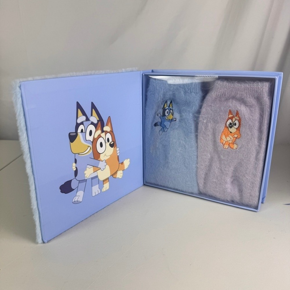 Bluey Bingo Cozy Socks 2 Pair Set Women Size 4-10 Fuzzy Reusable‎ Gift Box New